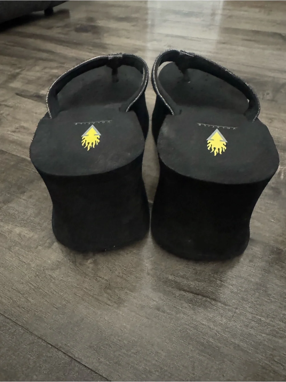 Volatile Black Glitter Platform Flip Flops